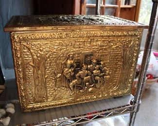 Lovely hammered brass wood box or newspaper box Made in England