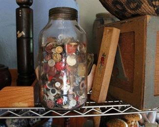 A Horlick's large jar nearly filled with old buttons!