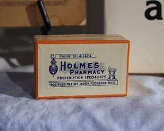OLD Holmes Pharmacy prescription box 1900 Ruddiman Ave North Muskegon, Michigan