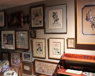 Artwork galore!  Needlepoint, cross stitch, water colors, oil paintings, early 19th c. botanicals, etc.