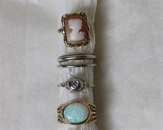 Cameo, gold bands, opal ring