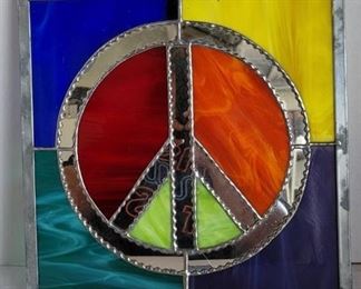 Hanging Stain Glass Peace Sign 12X12