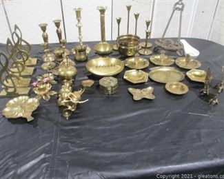Mixed Taper Brass Candle Holders Plus Assorted Pieces