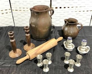 Vintage Pottery Pewter and Wood Lot