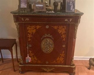French Inlaid Marquetry Cabinet with Marble Top $425 
42” x16” 