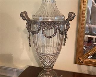 Pair of Large Bronze Mounted Crystal Urns