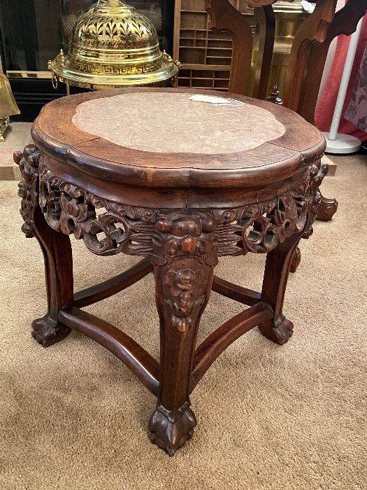 WELCOME -ANTIQUE CHINESE TABLE WITH INSET MARBLE TOP