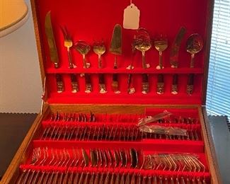 LARGE SIAMESE FLATWARE SERVICE - TWO LAYERS IN A FITTED CASE 