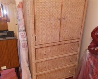 White washed wicker armoire