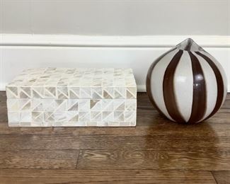 Capiz Lacquered Box And Brown And White Glass Vase (2 Pc.)
Lot #: 24