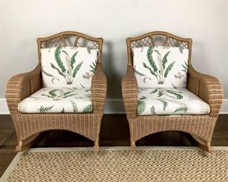A Pair Of Upholstered Wicker Rocking Chairs
Lot #: 54