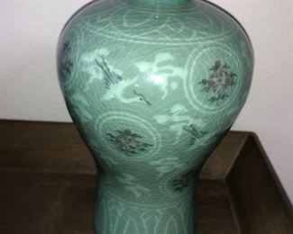 Korean Celadon Cranes Vase 