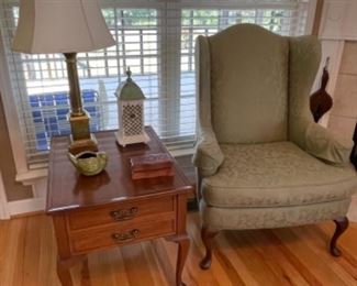 Wingback Chair & Henredon End Table