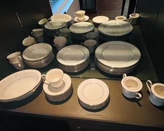1) $195   Noritake "Trudy" pattern  • 8 dinner plates, 9 salad plates, 8 soup bowls, 7 B&B plates, 8 cups and saucers, C&S, 2 oval dish.