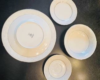 1) $195   Noritake "Trudy" pattern  • 8 dinner plates, 9 salad plates, 8 soup bowls, 7 B&B plates, 8 cups and saucers, C&S, 2 oval dish.