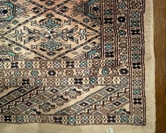 22)   $345   Blush and Turquoise hand loomed Persian rug • 122x31