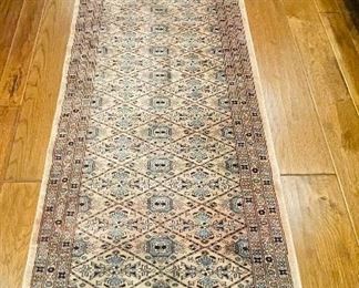 22)   $345   Blush and Turquoise hand loomed Persian rug • 122x31