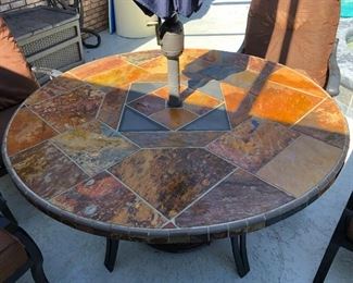 Tile Top Round Metal Table w/4 chairs  54"R
