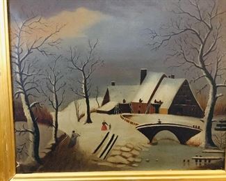 19th century original painting of a winter scene