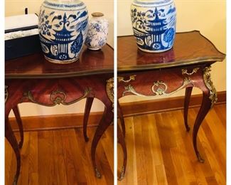 matched set of antique French tables and nice Asian soft paste porcelain