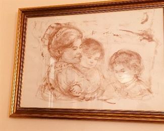large framed Edna Hibel print of Mother and child