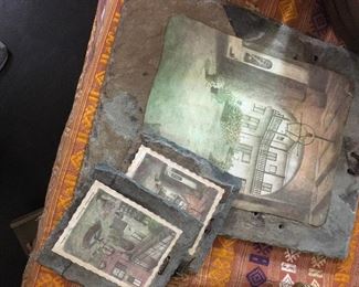 original paintings on old roof tiles from a very early building on St Peter Street, New Orleans