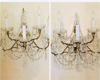 Two pairs of vintage crystal wall sconces. 