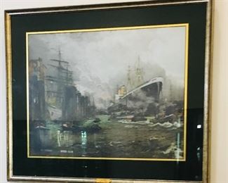 Luigi Kashmir signed lithograph “Hamburg Harbor”