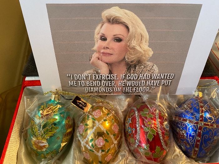 Joan Rivers Ornaments in Red Satin Boxes