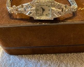 Vintage Stamped 14K, Platinum Gruen Ladies Watch with 80 tested Diamonds 
