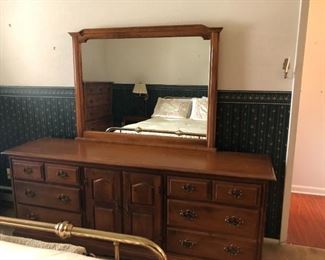 Maple Long Dresser with Mirror