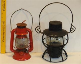 RED DIETZ OIL LAMP, BLACK CHICAGO and EASTERN ILLIOIS RAILROAD OIL LAMP