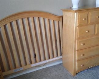 Queen size head board with rails still in the box. Chest of drawers.