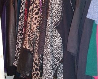 Women's clothes sizes L to XXL. Several leather jackets.