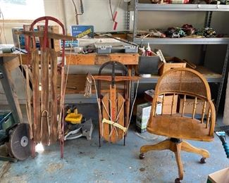 Vintage Sleds and Desk Chair