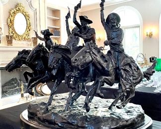 "Coming through the Rye", limited edition molded bronze by Fredick Remington. LARGE - weighs 300 pounds. Professional movers required to remove from the home. Measures 30" L x 27" W x 29" H. $4000.
