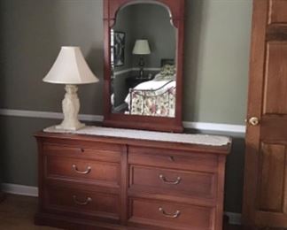 Ethan Allen Cherry  Chest and Mirror ,Ethan Allen Figural Lamp