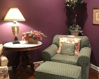 Ethan Allen Chair and Ottoman w/ slipcover