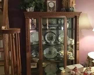 Vintage China, Pottery , Antique Golden Oak Display Cabinet 