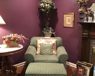 Ethan Allen Chair and Ottoman, Lots of Floral Arrangements 