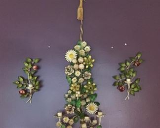 Italian Floral Toleware Sconces 