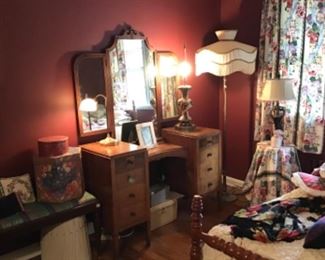 Vanity, floor lamp and fringe shade