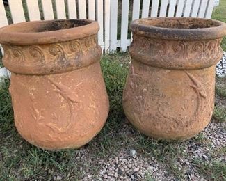 Pair of Large Terra Cotta Planters w/ Marlin Motif