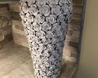 Elegant Vase Adorned with White Porcelain Flowers