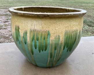 Large Green, Turquoise, and Beige Ceramic Planter