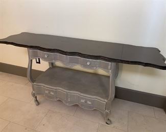 Vintage Silver Flatware Chest & Server on Casters         With Drop Leaf Top on Each Side
These make great coffee bars
RARE AND SUPERIOR QUALITY WHITE FURNITURE Defunct Furniture Maker of Mebang, NC
