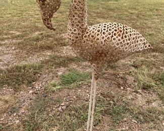 Metal Flamingo Yard Art Sculpture