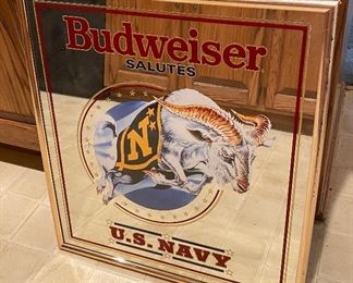 Vintage Budweiser Salutes the U.S. Navy Mirrored Bar Sign / Mirror