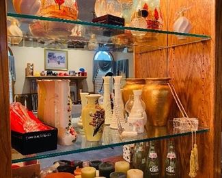 Cristal Crystal D’arques Vase w/ Box, Candles, Milk Glass, Vintage Coca Cola Bottles, Old Atomizer