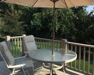 Patio Table and Chairs, New Umbrella, stand